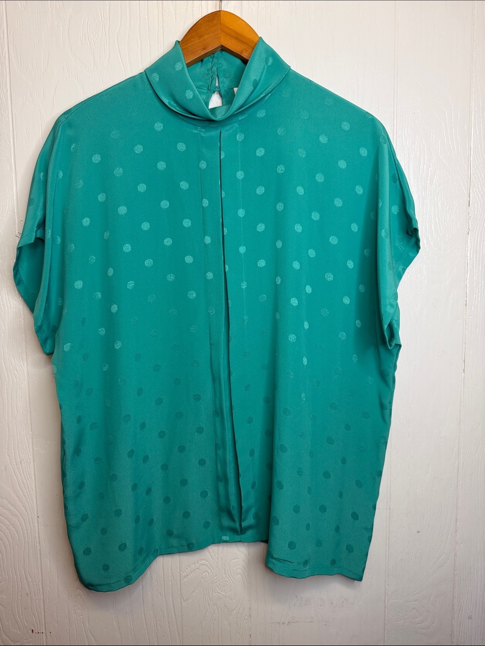 TanJay Teal Polka Dot Mock Neck Short Sleeve Top